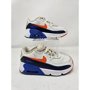 Nike Air Max 90‎ Toddler Shoes White Orange Blue Leather Sneakers Size 10C
